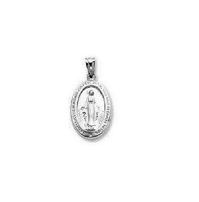 14K Real White Gold Oval Virgin Mary Miraculous Medal Pendant Charm 17mm Long
