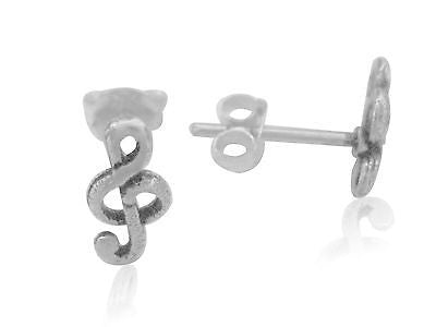 Sterling Silver G Clef Treble Music Note Stud Earrings 10x5mm
