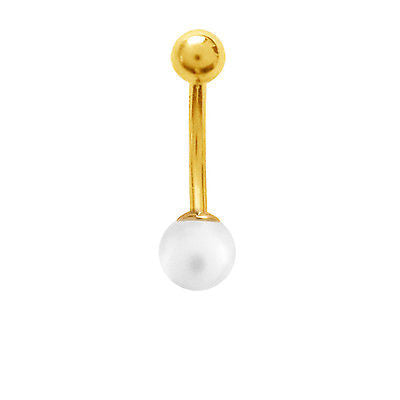 14k Real Yellow Gold Belly Button Fresh Water Cultured Pearl Navel Ring