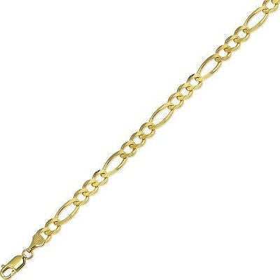 Ritastephens 10k Real Yellow Gold Men's Bracelet - 7mm Figaro Link Chain, 8.5-Inch Solid Gold Figaro Bracelet for Men, 10k Gold Figaro Chain, Yellow Gold 10k Bracelet for Men, Real Gold Men's Jewelry
