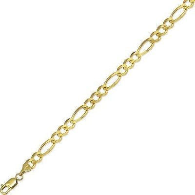 10k Real Yellow Gold 7mm Figaro Link Chain Men's Bracelet 8.5" inch