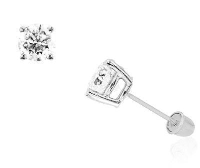 Ritastephens 14K White Gold 6mm Cubic Zirconia Stud Earrings 2ct - Elegant Basket Setting with Secure Screw Back, Classic and Timeless Fine Jewelry, Sparkling CZ Studs for Everyday and Special Occasions, Luxury High-Quality Earrings