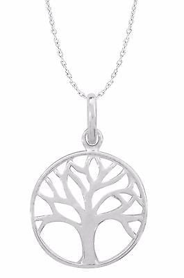 Sterling Silver Tree Of Life Pendant Round Charm Necklace 18"