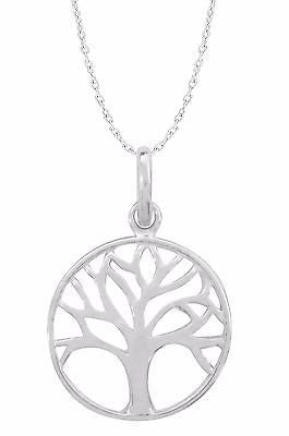 Sterling Silver Tree Of Life Pendant Round Charm Necklace 18"