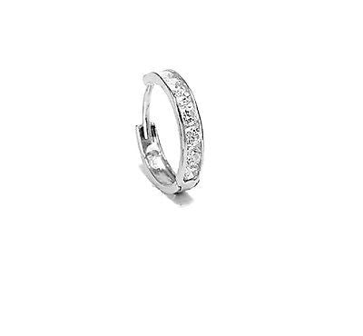 Ritastephens 14K White Gold Single Huggie Hoop Earrings with 2x11mm CZ Channel Set – Elegant Unisex Jewelry with Minimalist Style, Sleek Finish, Lightweight Design, and Versatile Appeal for Everyday Wear