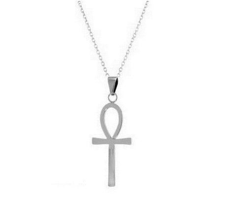 .925 Sterling Silver Ankh Cross Charm Pendant Necklace 18"