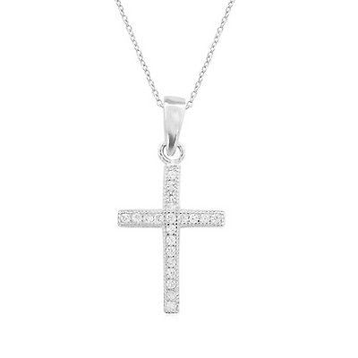 Ritastephens.925 Sterling Silver CZ Baby Cross Pendant Necklace – Elegant and Sparkling Charm with Classic Delicate Design, Fine Silver Cross Pendant, and Chic Sterling Silver Jewelry