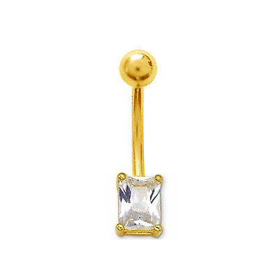14k Solid Gold Princess Cubic Zirconia Belly Button Navel Ring Body Art