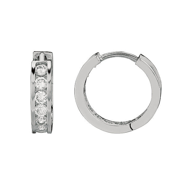 .925 Sterling Silver CZ Channel Set Huggy Huggie Earrings 3x13mm