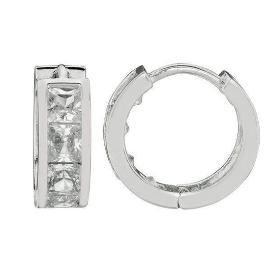 Ritastephens .925 Sterling Silver CZ Princess Cut Huggie Earrings – Sparkling 4x12.5mm Design, Modern Chic Hoop Earrings, and Fashionable Silver Jewelry for a Stylish Look