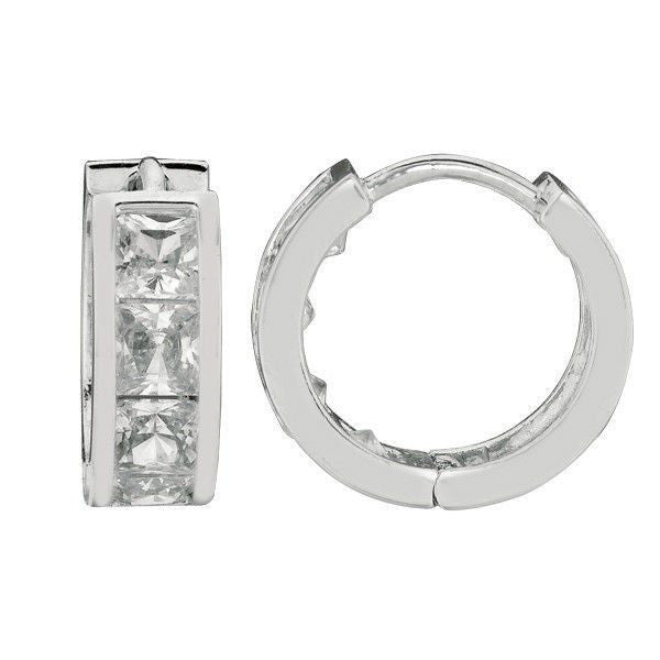 .925 Sterling Silver CZ Princess Cut Huggy Huggie Earrings 4x12.5mm