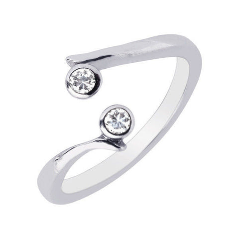 .925 Sterling Silver 2 CZ Crossover Body Art Adjustable Ring or Toe Ring