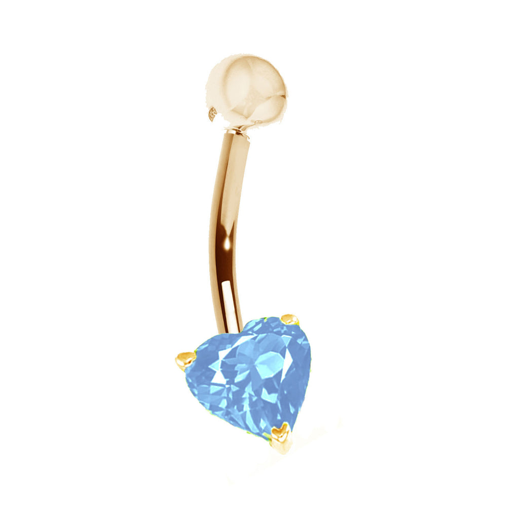 14k Solid Gold Blue Topaz Heart Belly Button Navel Ring Body Art