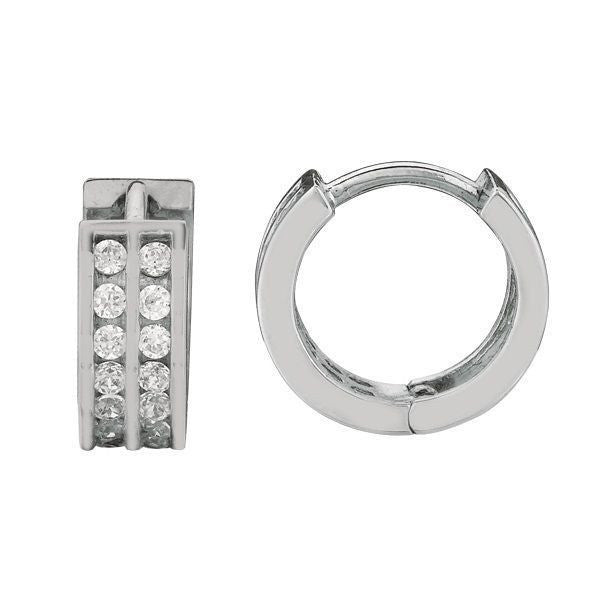 .925 Sterling Silver CZ Two Row Huggy Huggie Earrings 4.5x12mm