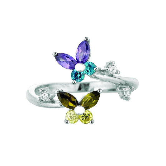 Ritastephens Sterling Silver Adjustable Toe Ring with Blue-Green Butterfly CZ – Elegant Body Art Jewelry, Butterfly Design, and Fashionable Sterling Silver Foot Accessory