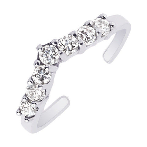 .925 Sterling Silver CZ Slightly V-shaped Adjustable Toe Ring
