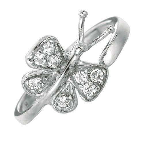 Ritastephens  Elegant .925 Sterling Silver Butterfly Ring with CZ - Adjustable for Finger or Toe, Sparkling Cubic Zirconia Jewelry, Versatile Fashion Accessory