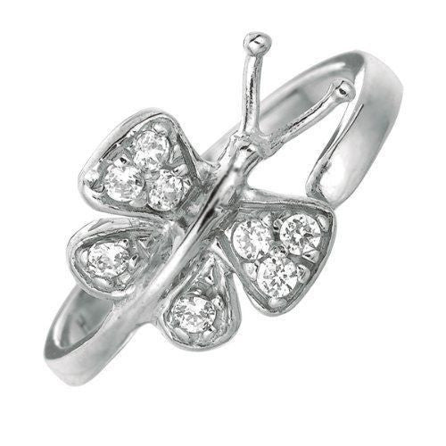 .925 Sterling Silver CZ Butterfly Crossover Adjustable Ring or Toe Ring