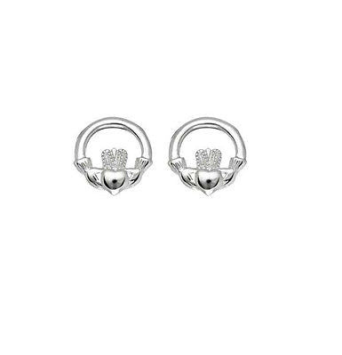 .925 Sterling Silver Claddagh Cladaugh Stud Earrings 10mm Small