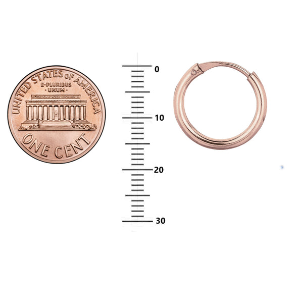 14K Rose Gold 1X10mm Shiny Round Tube Endless Hoop Earring with Hinged Clasp