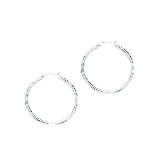 Ritastephens 14K White Gold Tubular Hoop Earrings – Elegant 40x2mm Real Gold Hoops, Classic Sleek Design, Premium Quality, Fine White Gold Jewelry, Timeless & Versatile Style