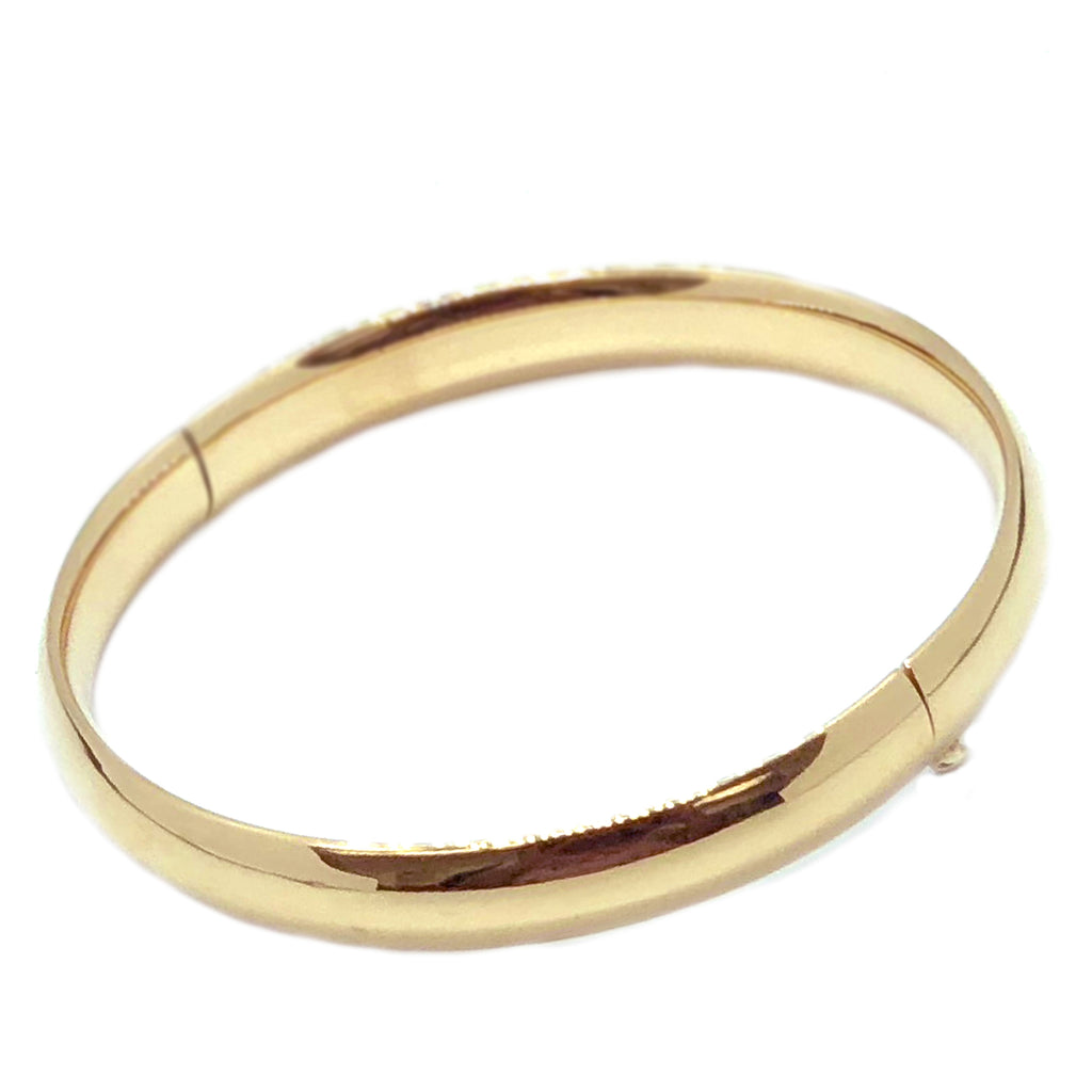 14k Solid Yellow Gold Classic Shiny Hinged Bangle Bracelet 5mm 8"