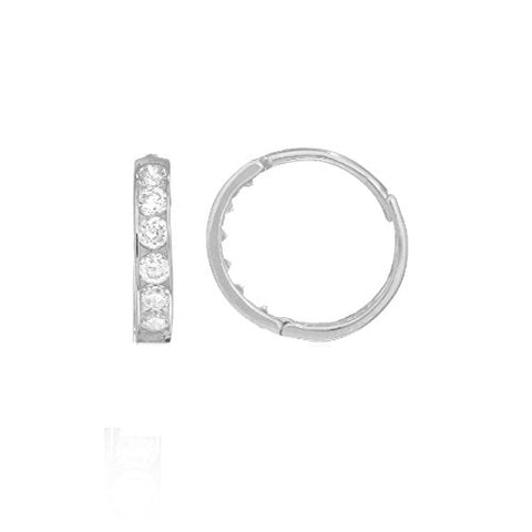 14K Solid White Gold Huggie Huggy Hoop 11mm Earrings CZ