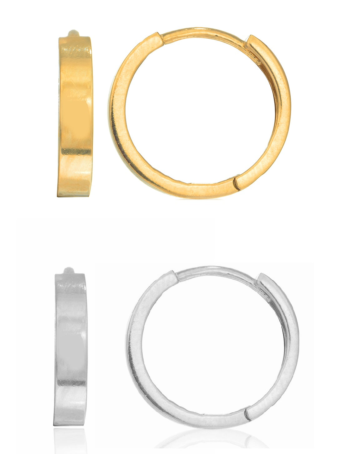 Ritastephens  10K White and Yellow Gold Square Tubular Huggie Earrings – Elegant 2x11 mm Small Hoops, Classic Two-Tone Gold Huggy Hoops, Stylish and Modern 10K Gold Huggies