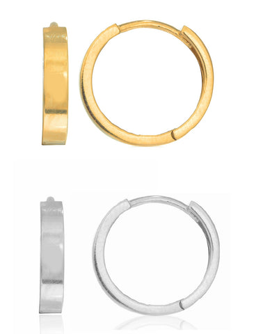 Ritastephens 10K White and Yellow Gold Square Tubular Small Huggie Huggy Hoops Earrings 2x11 Mm