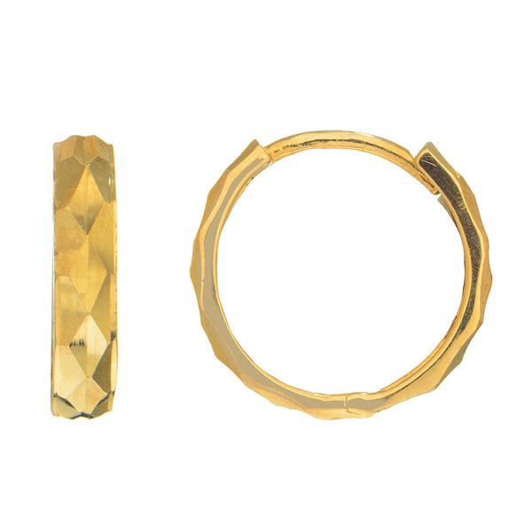 Ritastephens 14K White Gold and Yellow Gold Diamond Cut Small Huggie Huggy Single/Half Hoops Earrings 12 mm for Male and Female Adult, and Teen