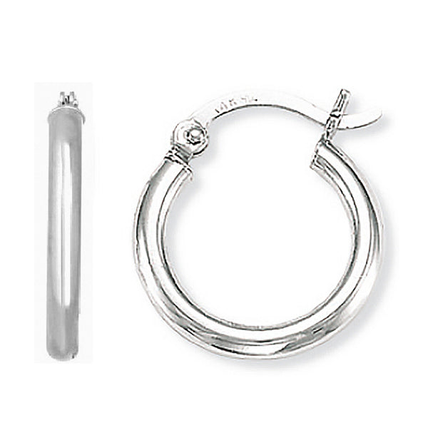 14K Real White Gold Hoops Hoop Earrings Tubular 15mm