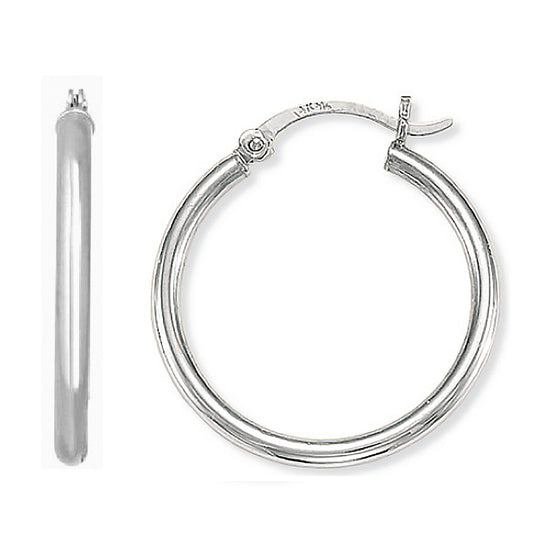 Ritastephens 14K White Gold Tubular Hoop Earrings – Elegant 25x2mm Real Gold Hoops, Classic Sleek Design, Fine White Gold Jewelry, Premium Quality, Simple & Timeless Style