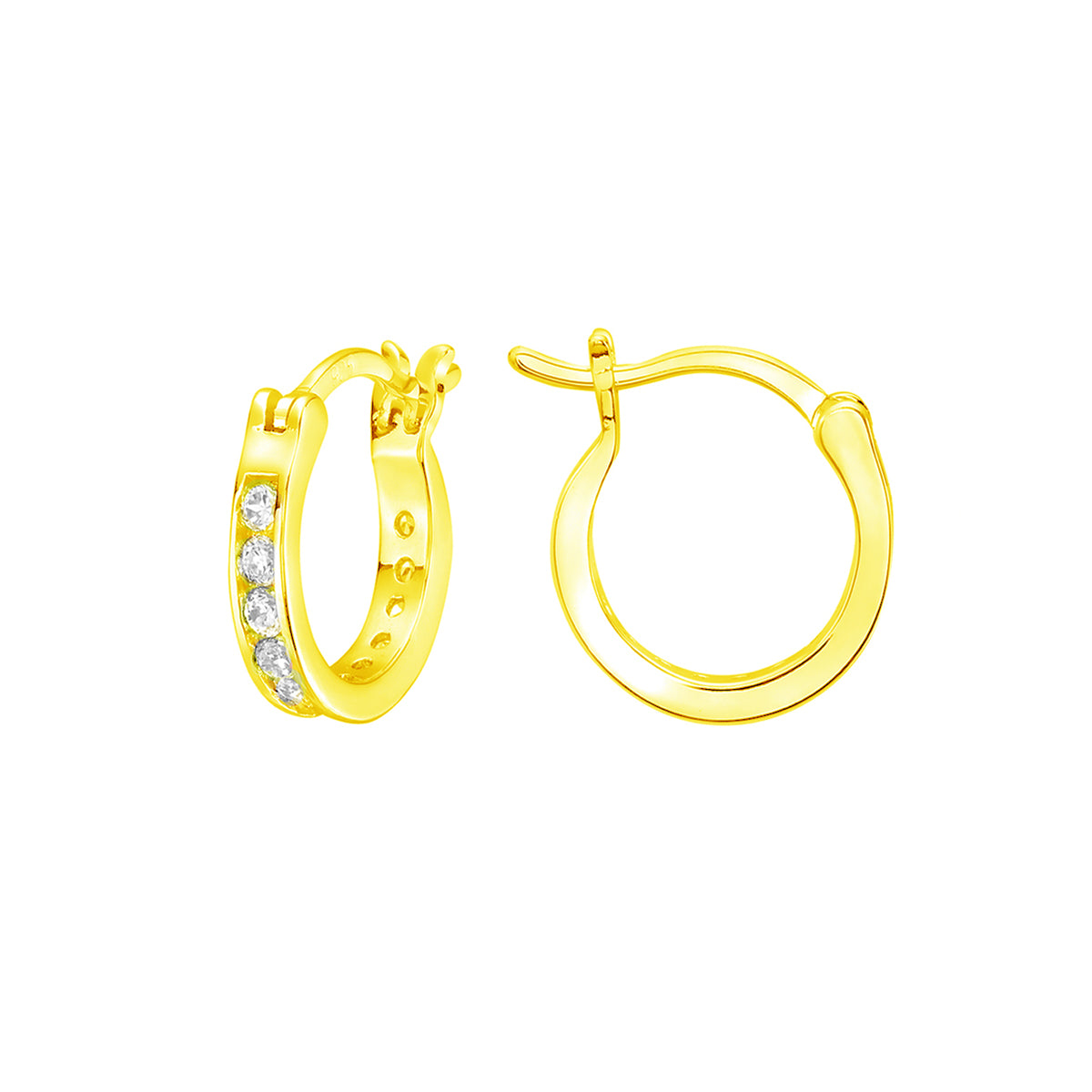 Ritastephens Charming Sterling Silver Gold Plated CZ Hoop Earrings for Kids – Small 12x3mm Size, Durable and Elegant Baby Jewelry, Perfect for Children