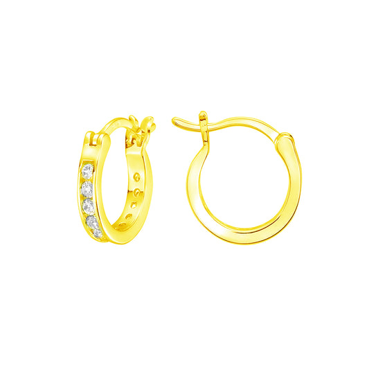 Ritastephens Charming Sterling Silver Gold Plated CZ Hoop Earrings for Kids – Small 12x3mm Size, Durable and Elegant Baby Jewelry, Perfect for Children