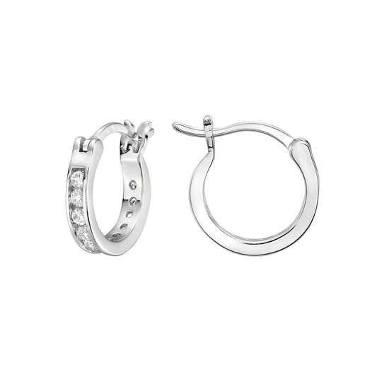 Sterling Silver CZ Hoop Huggie Earrings  3x12mm Baby Hoops for Children with Sparkling Cubic Zirconia, Elegant CZ's Hoop Earrings