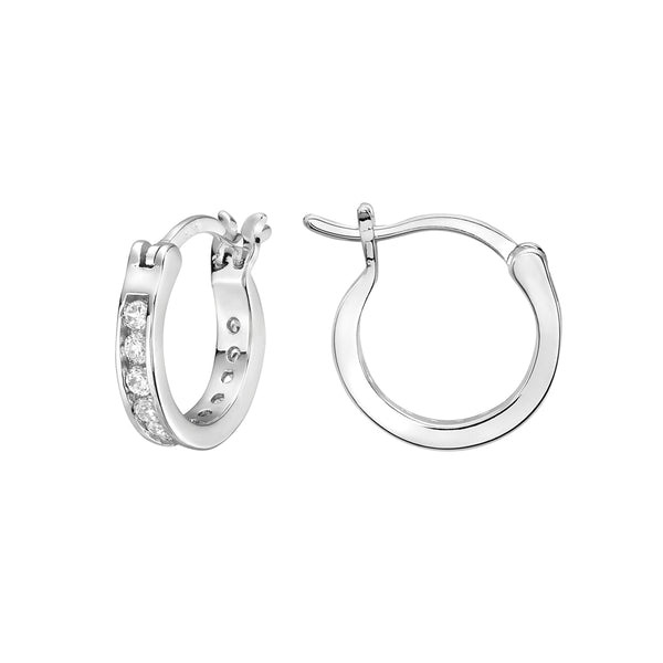 Sterling Silver CZ Hoop Huggie Earrings Baby Hoops Childrens 3X12mm