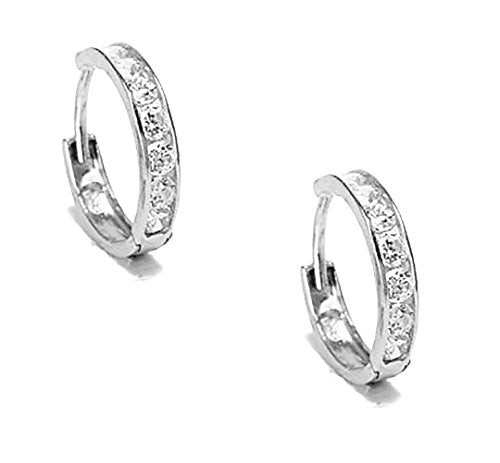 Sterling Silver Cubic Zirconia Huggies Huggy Baby Hoop Earrings 11mm