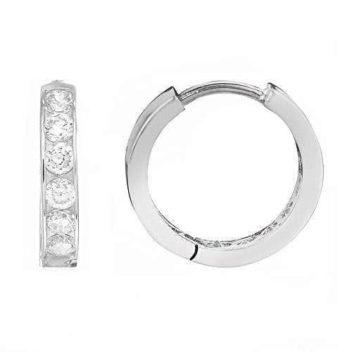 Sterling Silver Cubic Zirconia Huggies Huggy Baby Hoop Earrings 11mm