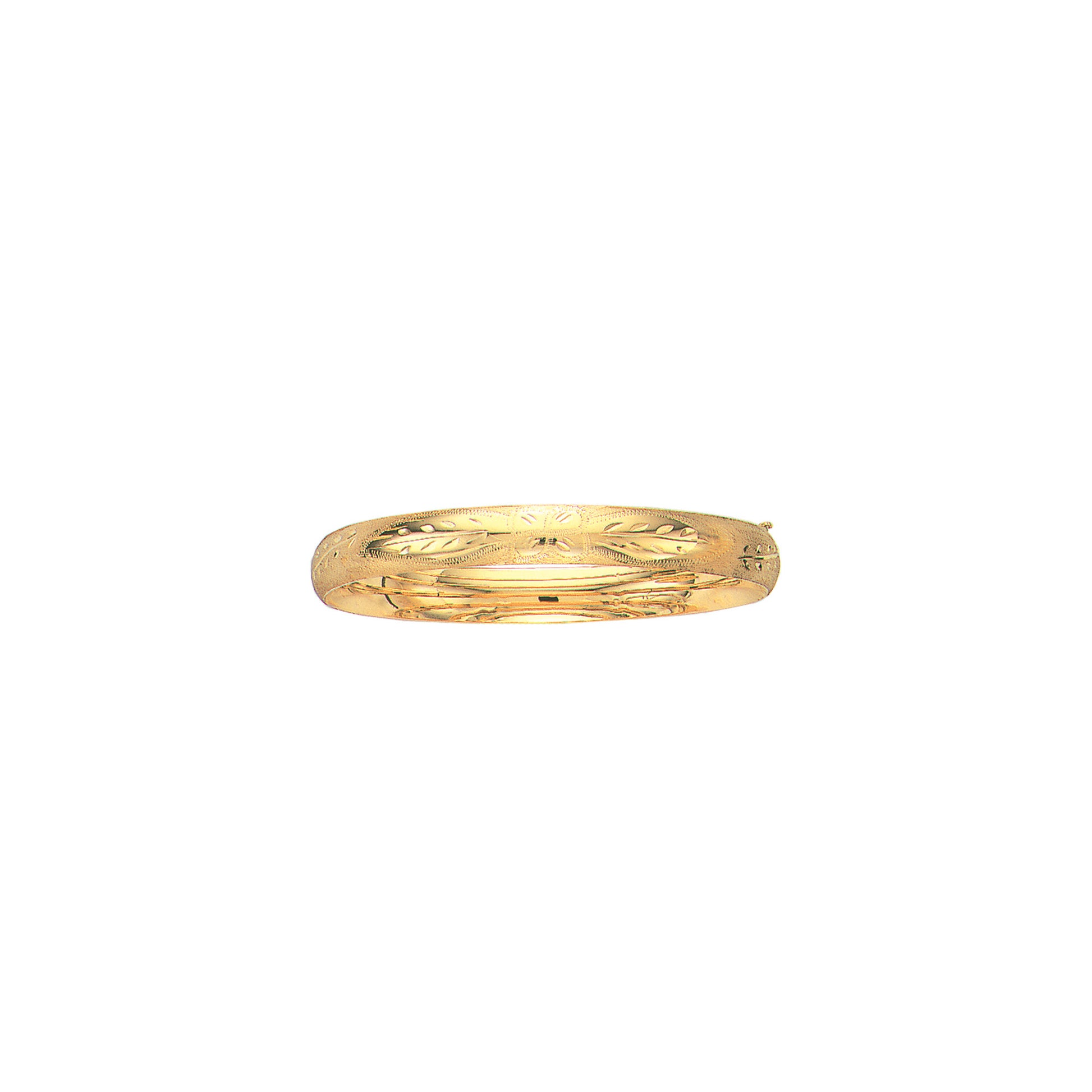 14k Real Yellow Gold Engraved Hinged Bangle Bracelet 7 Inches