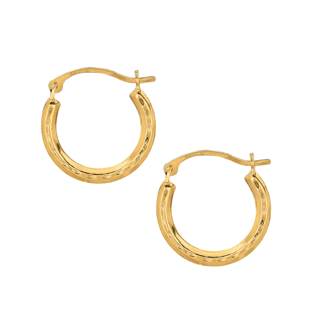 10K Yellow Gold Shiny Diamond-cut Small Round Hoop Earrings