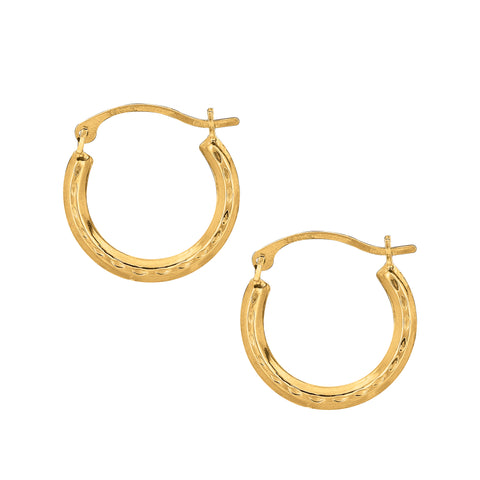 10K Yellow Gold Shiny Diamond-cut Small Round Hoop Earrings
