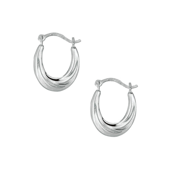 10K White Gold Oval Hoops Hoop Earrings 14mm