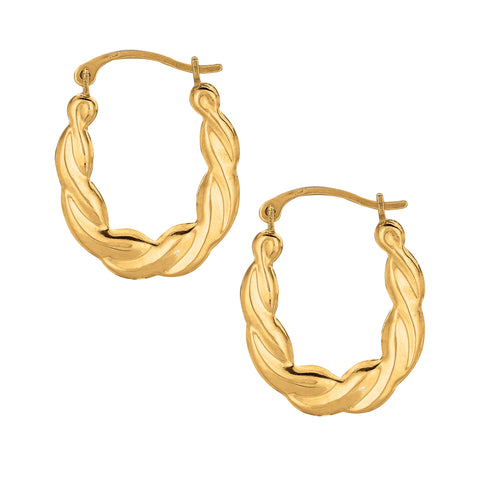 10K Yellow Gold Twisted Hoops Hoop Earrings 20mm