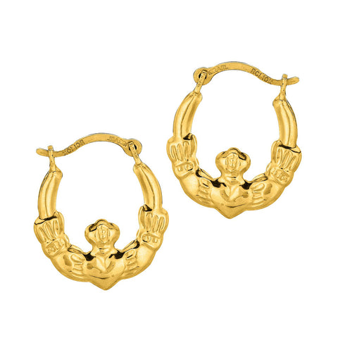 10K Yellow Gold Claddagh Hoops Hoop Earrings Cladaugh 11mm