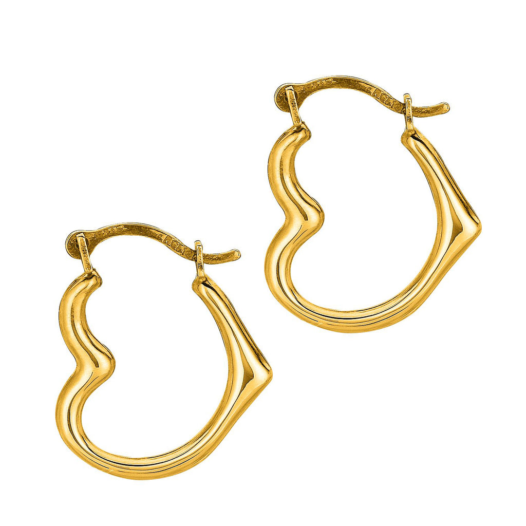 10K Real Yellow Gold Sideways Heart Hoops Hoop Earrings 10mm