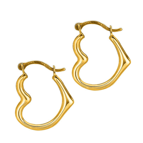 10K Real Yellow Gold Sideways Heart Hoops Hoop Earrings 10mm