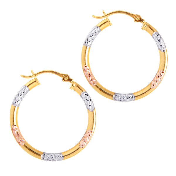 10K Multi-color Gold Tubular Round Hoop Earrings 20mm