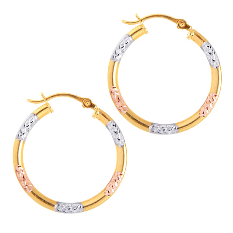10K Multi-color Gold Tubular Round Hoop Earrings 20mm