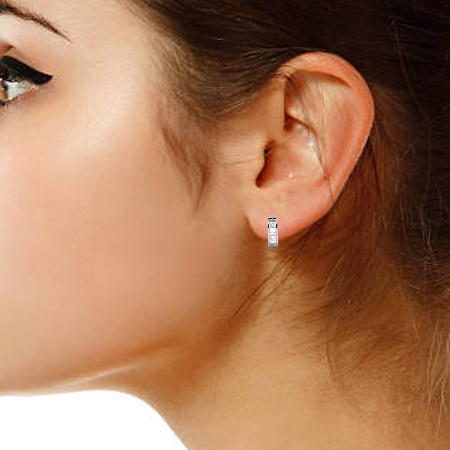 Ritastephens .925 Sterling Silver CZ Princess Cut Huggie Earrings – Sparkling 4x12.5mm Design, Modern Chic Hoop Earrings, and Fashionable Silver Jewelry for a Stylish Look