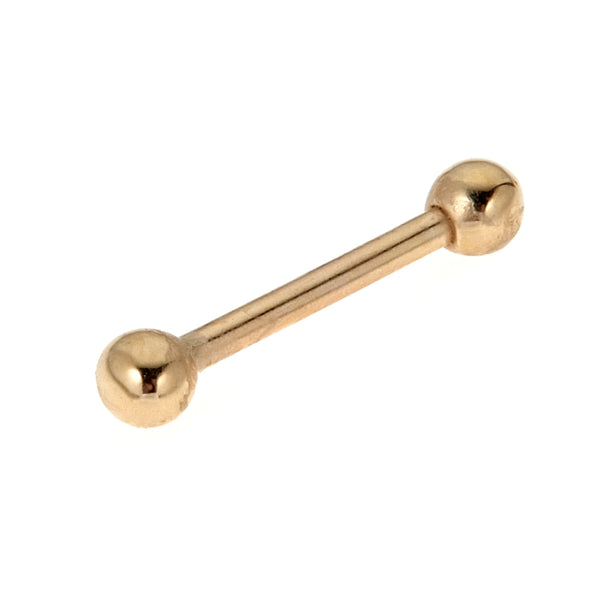 14k Solid Yellow and White Gold Barbell Tongue Ring Body Jewelry 14Gauge